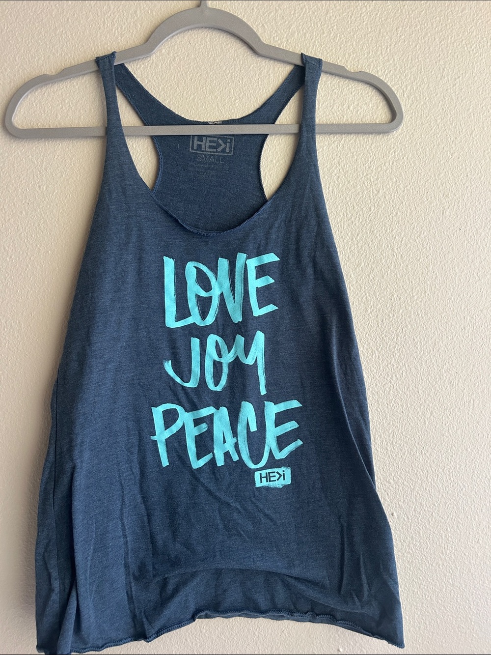 Women's Navy Blue Racerback Tank with Aqua 'Love Joy Peace' Print